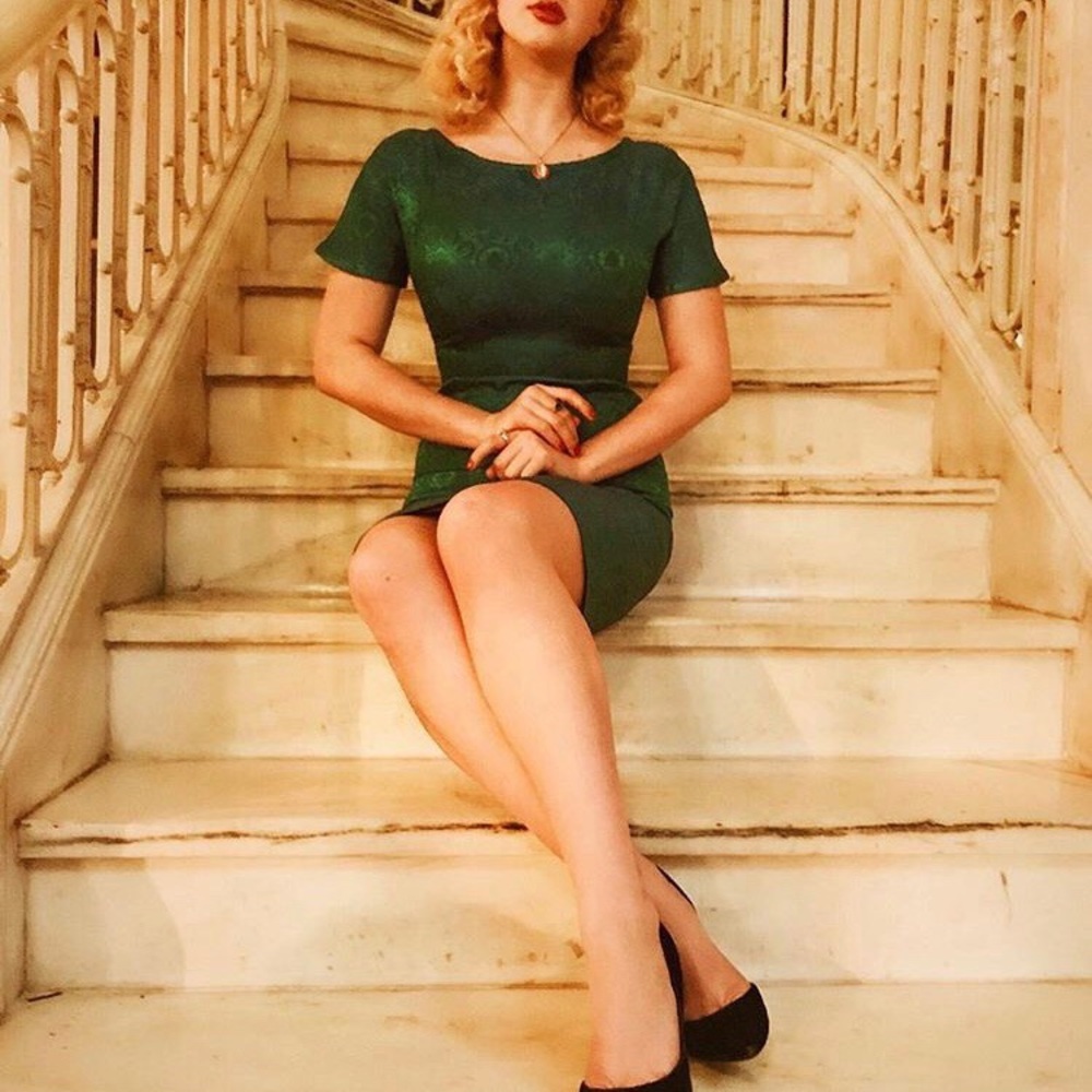 Blue green true vintage late 50s dress